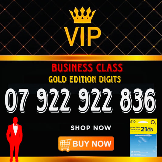 GOLD DIAMOND VIP PREMIUM EASY MEMORABLE MOBILE PHONE NUMBER SIM CARD 07 922 922 836