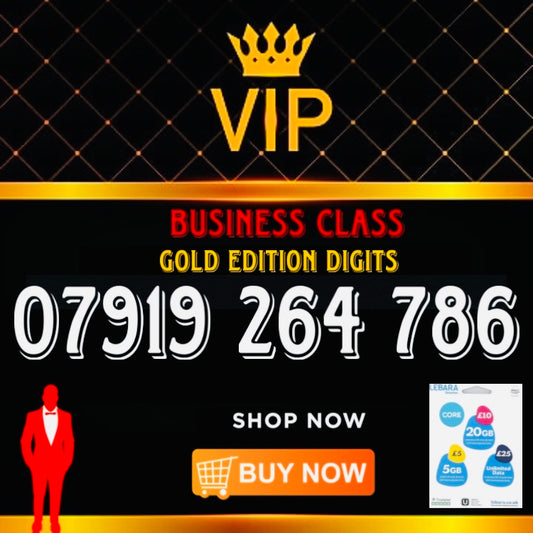 GOLD DIAMOND VIP PREMIUM EASY MEMORABLE MOBILE PHONE NUMBER SIM CARD 07919 264 786