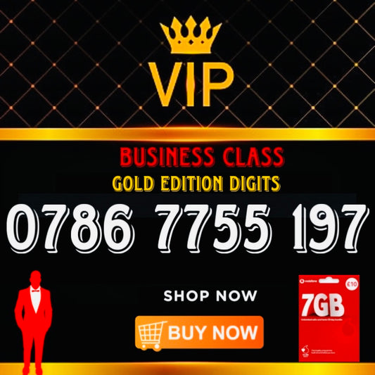 GOLD DIAMOND VIP PREMIUM EASY MEMORABLE MOBILE PHONE NUMBER SIM CARD 0786 77 55 197