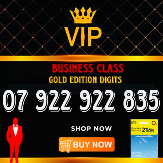 GOLD DIAMOND VIP PREMIUM EASY MEMORABLE MOBILE PHONE NUMBER SIM CARD 07 922 922 835